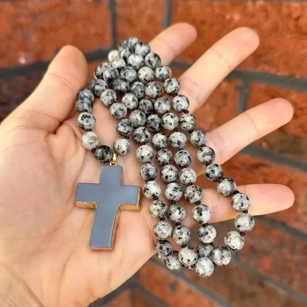 Natural Howlite Cross Pendant Necklace